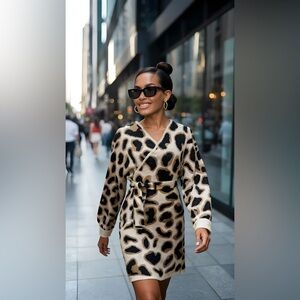 0087 Bold Animal Print Wrap Mini Dress